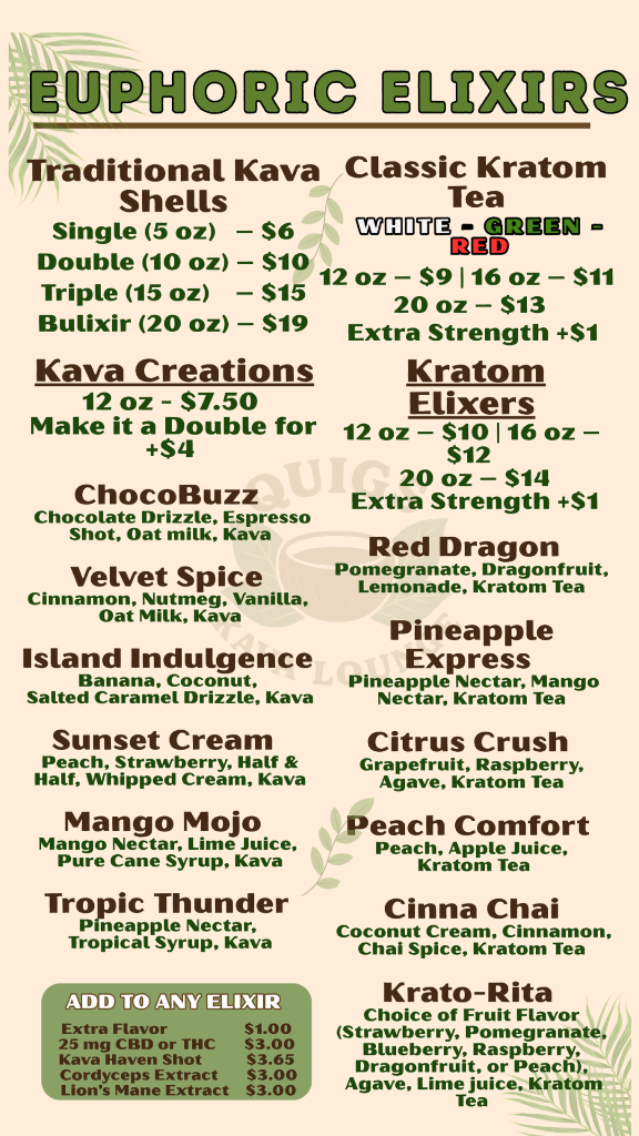 Quigs Euphoric Elixirs Menu